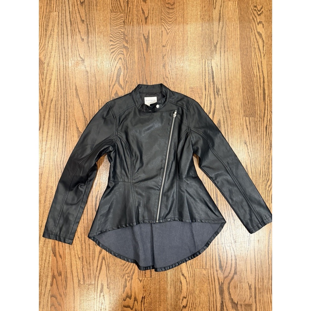Hayden Los Angeles Faux Leather Peplum Moto Jacket High Low Black Size S